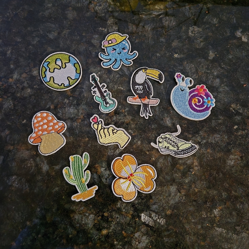 Colorful Childrens Mini Embroidered Iron-On Patch Set of 10